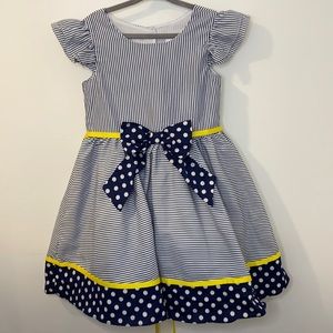 NWOT Rare Editions Nautical Blue & White Dress w/ Yellow Details. Sz 6